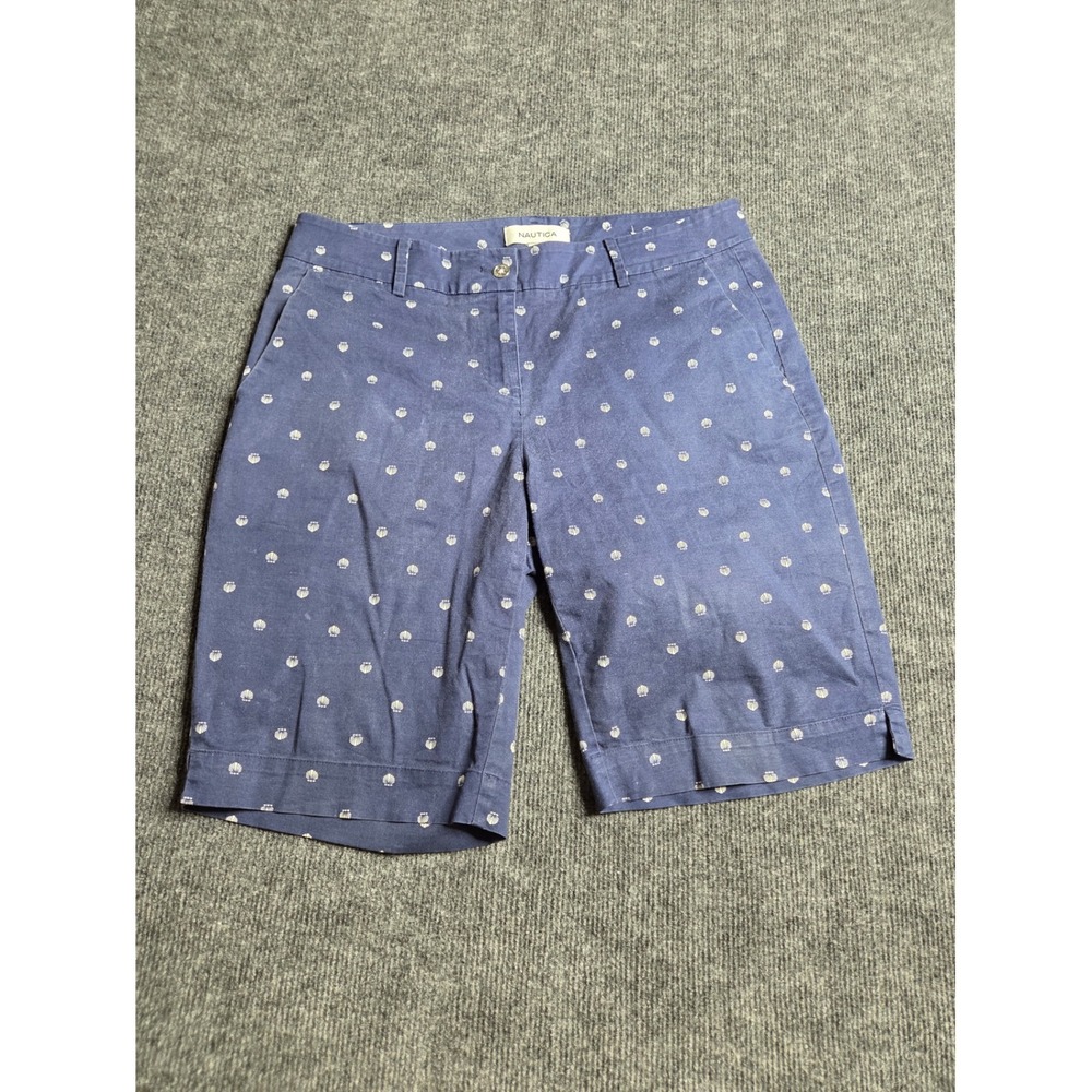 Nautica Womens Navy Blue Seashell Print Bermuda Shorts Size 10 Cotton Stretch